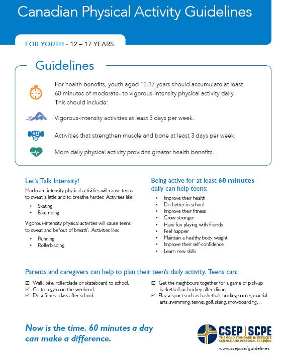 Guidelines for youth aged 12 &ndash; 17 