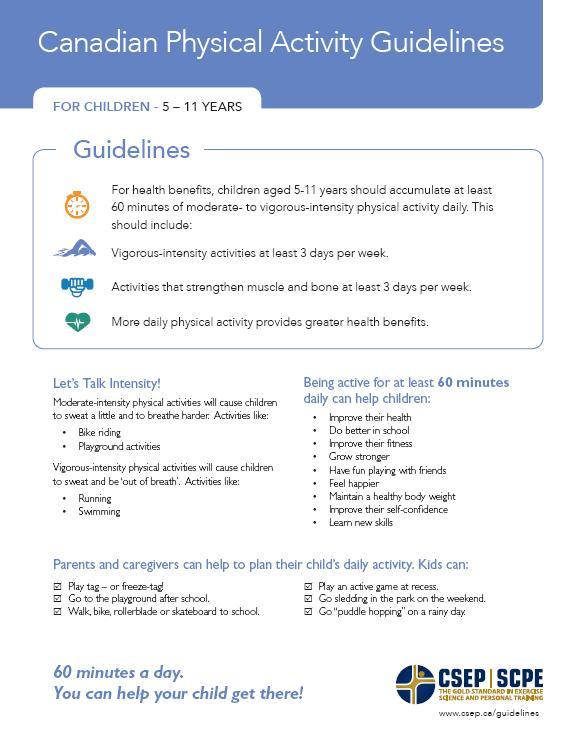 Guidelines for children aged 5 &ndash; 11   